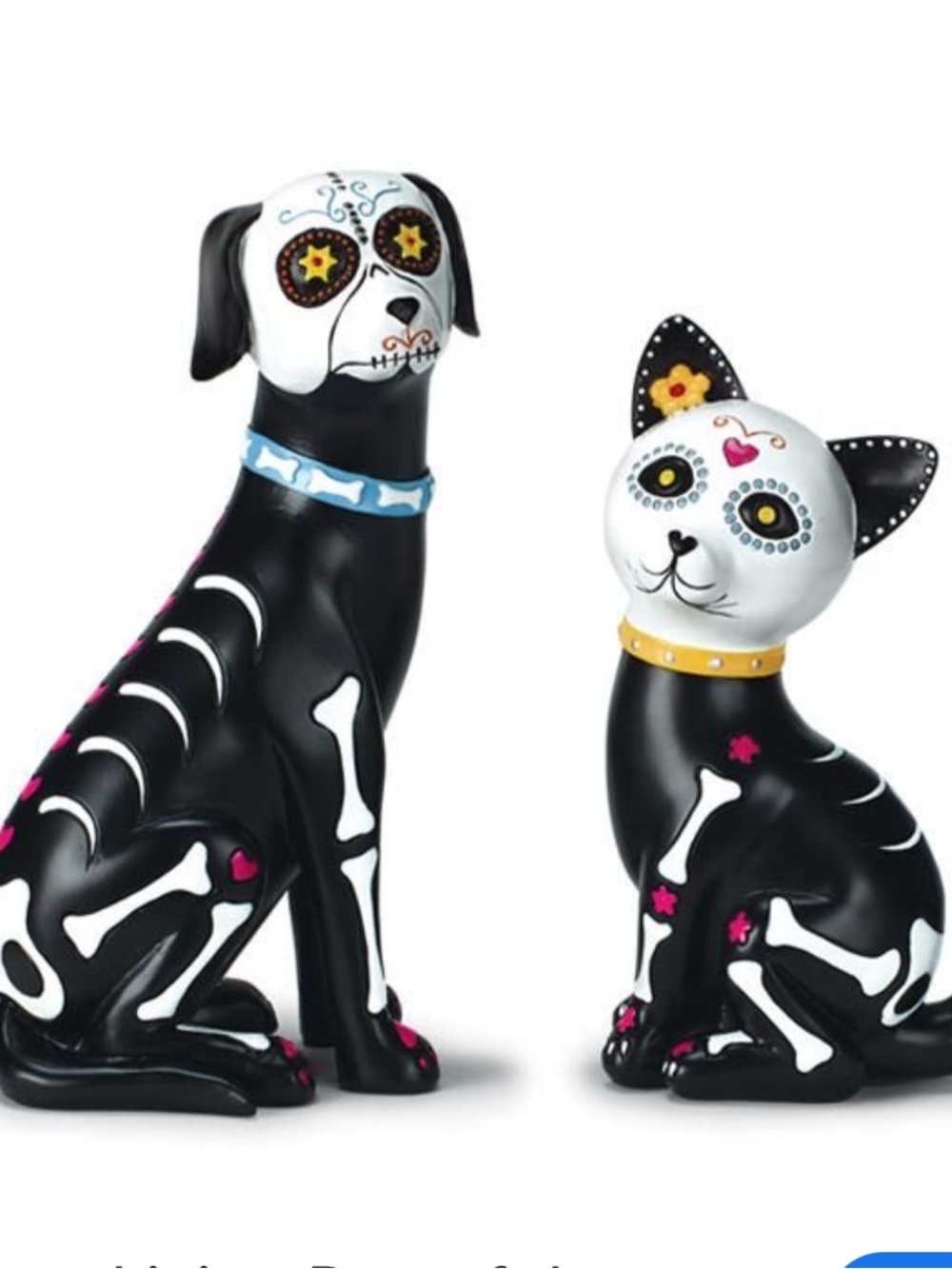 Living Day of the Dead pet figures feature intricate white sugar skull masks NEW